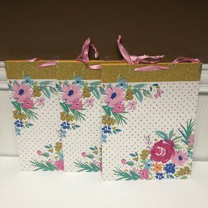 Pioneer Woman Gift Bags Floral White Gold American Greetings Party Lot of 3